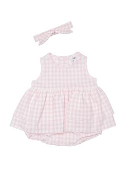 Barboteuse Vichy Rose Bébé Fille et son Bandeau