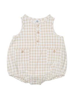 Barboteuse Vichy Beige Boutonnée Bébé