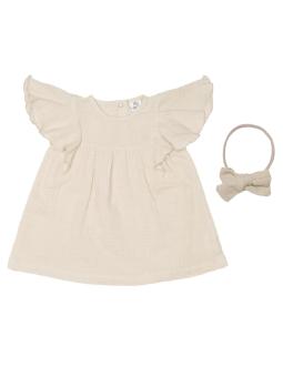 Robe Evasée en Gaze de Coton et son Bandeau pour Bébé Fille