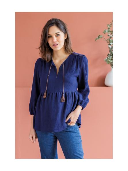 Blouse de Grossesse et d'Alllaitement en Gaze de Coton Deva