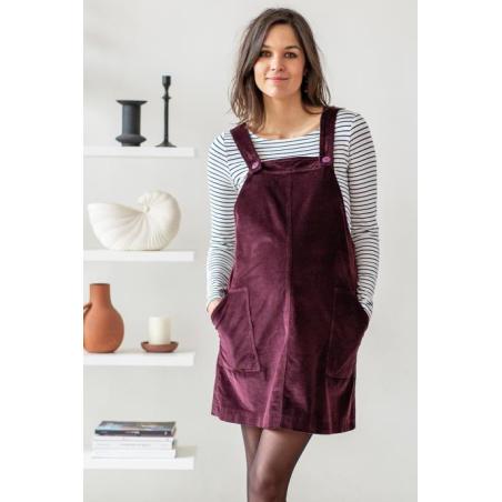 Robe Salopette de Grossesse en Velours Prune Bonnie