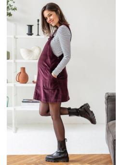 Robe Salopette de Grossesse en Velours Prune Bonnie