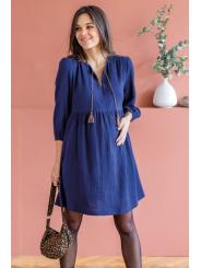 Robe de Grossesse et d'Allaitement Suzie en Gaze de Coton Marine