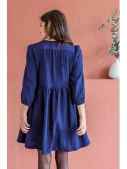 Robe de Grossesse et d'Allaitement Suzie en Gaze de Coton Marine