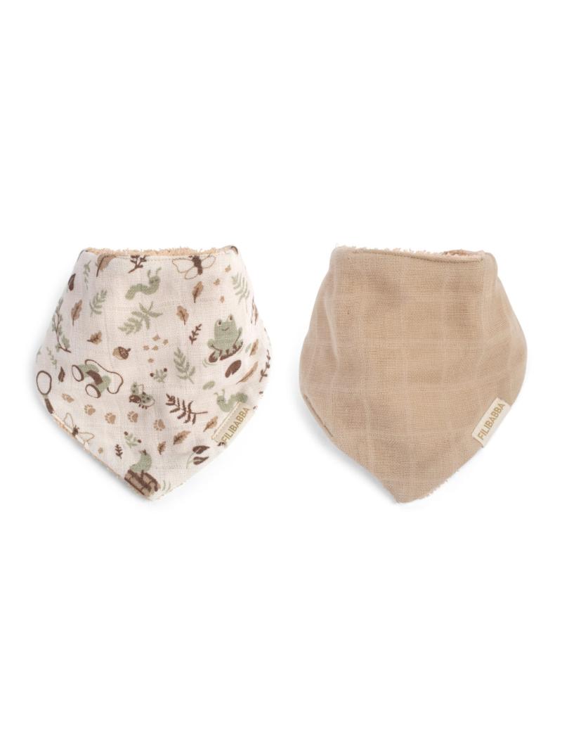 Lot de 2 Bavoirs Bandana GOTS - Imprimé Forêt et Uni