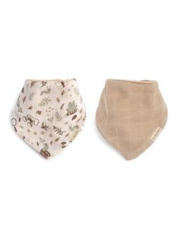 Lot de 2 Bavoirs Bandana GOTS - Imprimé Forêt et Uni