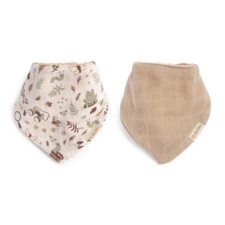 Lot de 2 Bavoirs Bandana GOTS - Imprimé Forêt et Uni