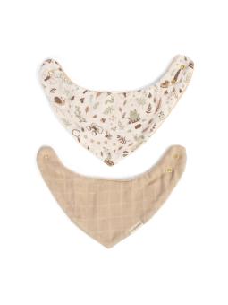 Lot de 2 Bavoirs Bandana GOTS - Imprimé Forêt et Uni