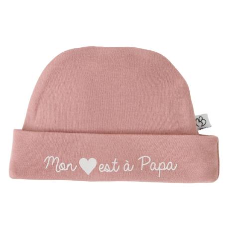 Bonnet Naissance "Mon cœur est à papa" Pur Coton