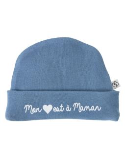 Bonnet Naissance "Mon cœur est à maman" Pur Coton