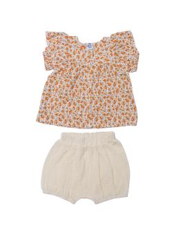 Ensemble blouse et short en gaze de coton – Imprimé liberty orange