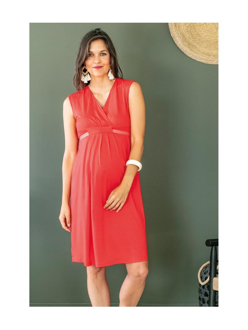 Robe de maternité empire corail Bianca
