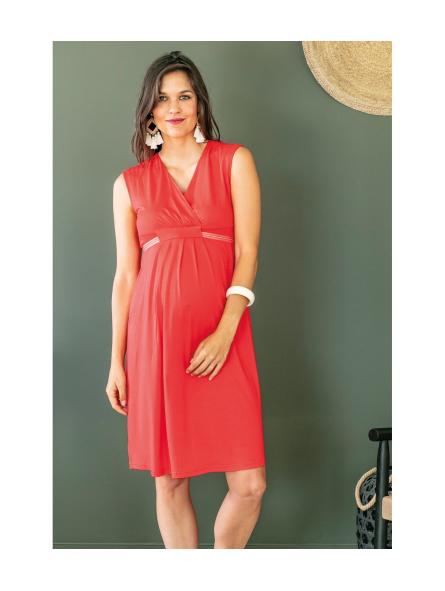 Robe de maternité empire corail Bianca