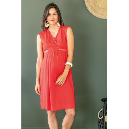 Robe de maternité empire corail Bianca