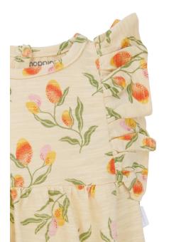 Barboteuse bébé fille en coton bio – Imprimé fruits sur fond jaune