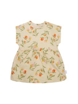 Robe bébé fille en coton bio – Motif fruits sur fond jaune