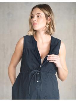 Combishort de grossesse et allaitement en coton brodé - Loanne 
