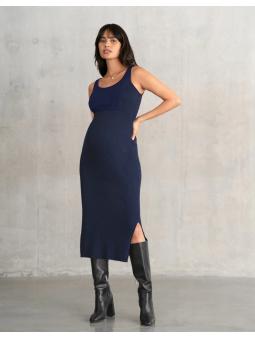 Robe de maternité et d’allaitement en maille côtelée bleu marine Amaya 