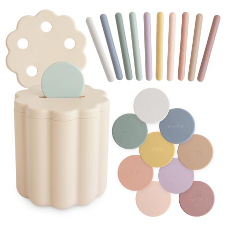 Jouet d'Éveil Mushie Coin & Tube – Développez la motricité de bébé en douceur dès 10 mois