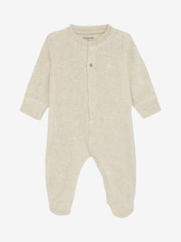 Pyjama bébé velours écru avec pieds – Douceur bio pour des nuits paisibles