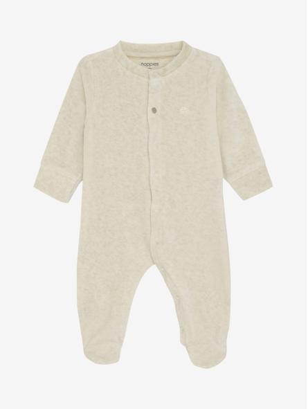Pyjama bébé velours écru avec pieds – Douceur bio pour des nuits paisibles