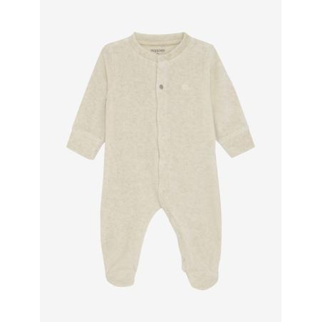 Pyjama bébé velours écru avec pieds – Douceur bio pour des nuits paisibles