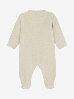 Pyjama bébé velours écru avec pieds – Douceur bio pour des nuits paisibles