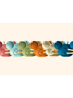 Set Repas Crabe Bébé – Assiette Ventouse & Couverts Doux pour Mains Autonomes