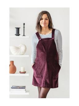 Robe Salopette de Grossesse en Velours Prune Bonnie
