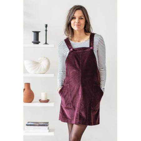 Robe Salopette de Grossesse en Velours Prune Bonnie