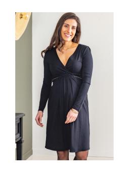 Robe Empire Emy noire – Robe grossesse et allaitement avec ceinture tissée