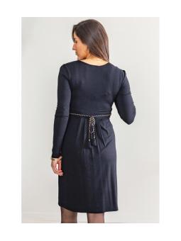 Robe Empire Emy noire – Robe grossesse et allaitement avec ceinture tissée