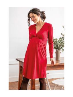 Robe Empire Emy rouge – Robe grossesse et allaitement avec ceinture tressée