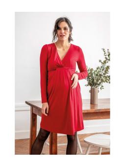 Robe Empire Emy rouge – Robe grossesse et allaitement avec ceinture tressée