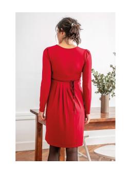 Robe Empire Emy rouge – Robe grossesse et allaitement avec ceinture tressée