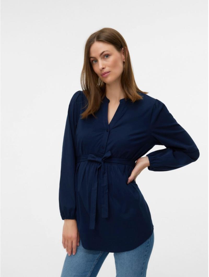 Top grossesse et allaitement Elva – Chemisier col mao manches longues Regular Fit