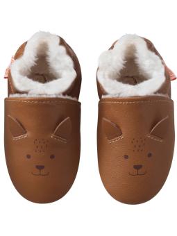 Chaussons bébé en cuir souple fourrés Lazard