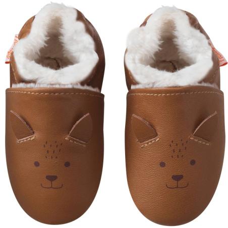 Chaussons bébé en cuir souple fourrés Lazard