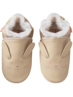 Chaussons bébé en cuir souple fourrés Marcelin