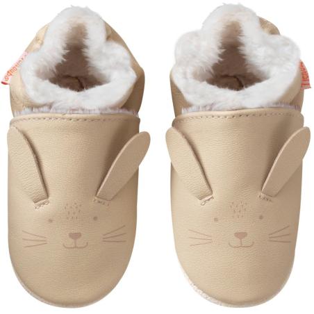 Chaussons bébé en cuir souple fourrés Marcelin