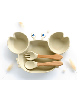 Set Repas Crabe Bébé – Assiette Ventouse & Couverts Doux pour Mains Autonomes