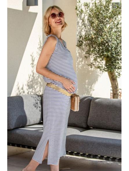 Robe de grossesse longue Balloon : l'élégance rayée pour une maternité ensoleillée