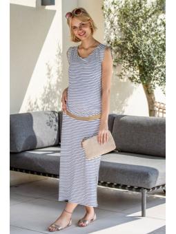 Robe de grossesse longue Balloon : l'élégance rayée pour une maternité ensoleillée