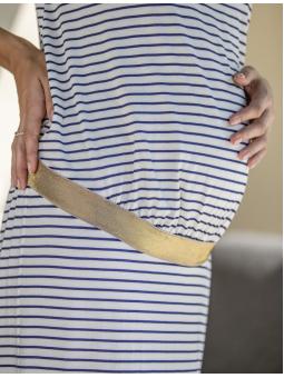 Robe de grossesse longue Balloon : l'élégance rayée pour une maternité ensoleillée