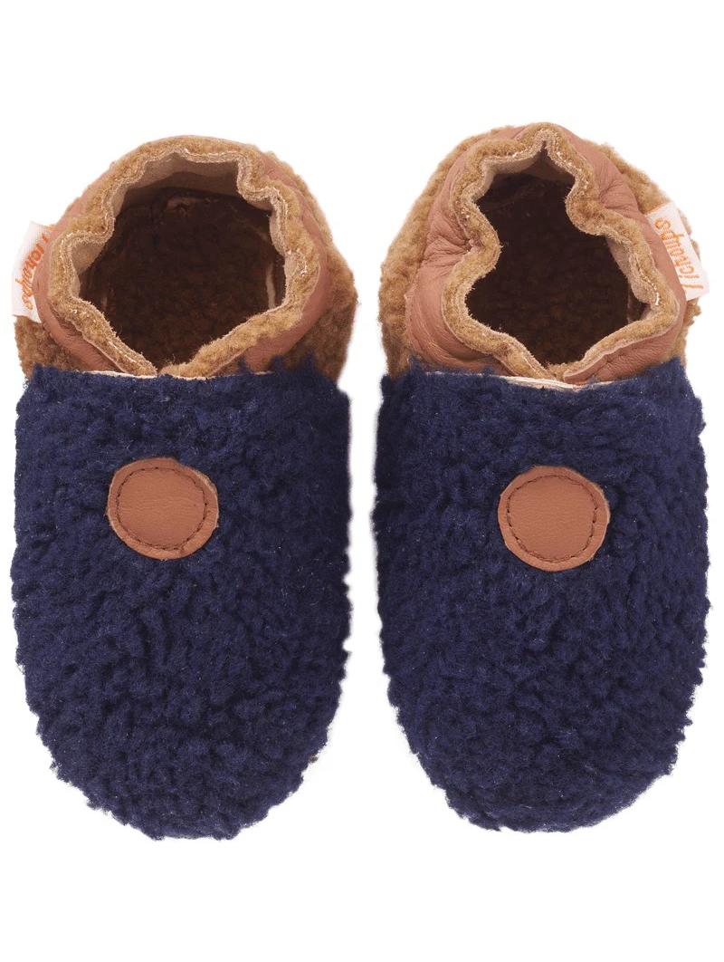 Chaussons Bébé Cuir Souple Bouclettes : Le Cocon Tendance Marine-Noisette pour les Petits Pieds