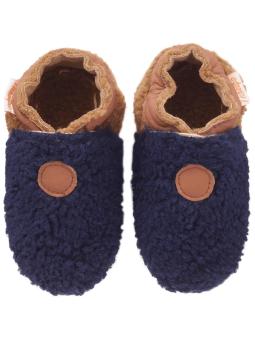 Chaussons Bébé Cuir Souple Bouclettes : Le Cocon Tendance Marine-Noisette pour les Petits Pieds