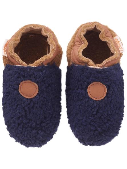 Chaussons Bébé Cuir Souple Bouclettes : Le Cocon Tendance Marine-Noisette pour les Petits Pieds