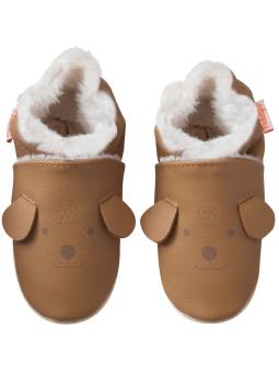 Chaussons Bébé Cuir Souple Fourrés Colin le Chien : Chaleur et Premiers Pas en Douceur