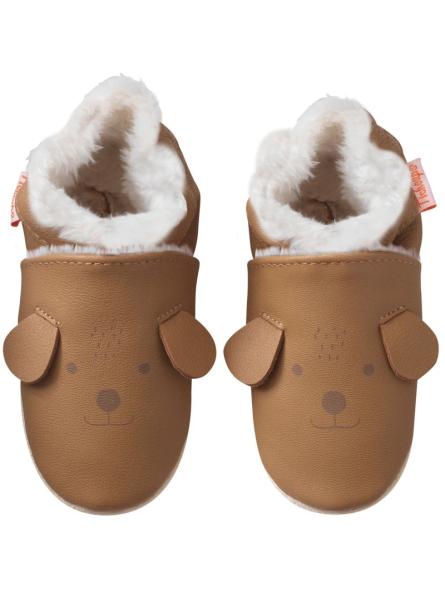 Chaussons Bébé Cuir Souple Fourrés Colin le Chien : Chaleur et Premiers Pas en Douceur