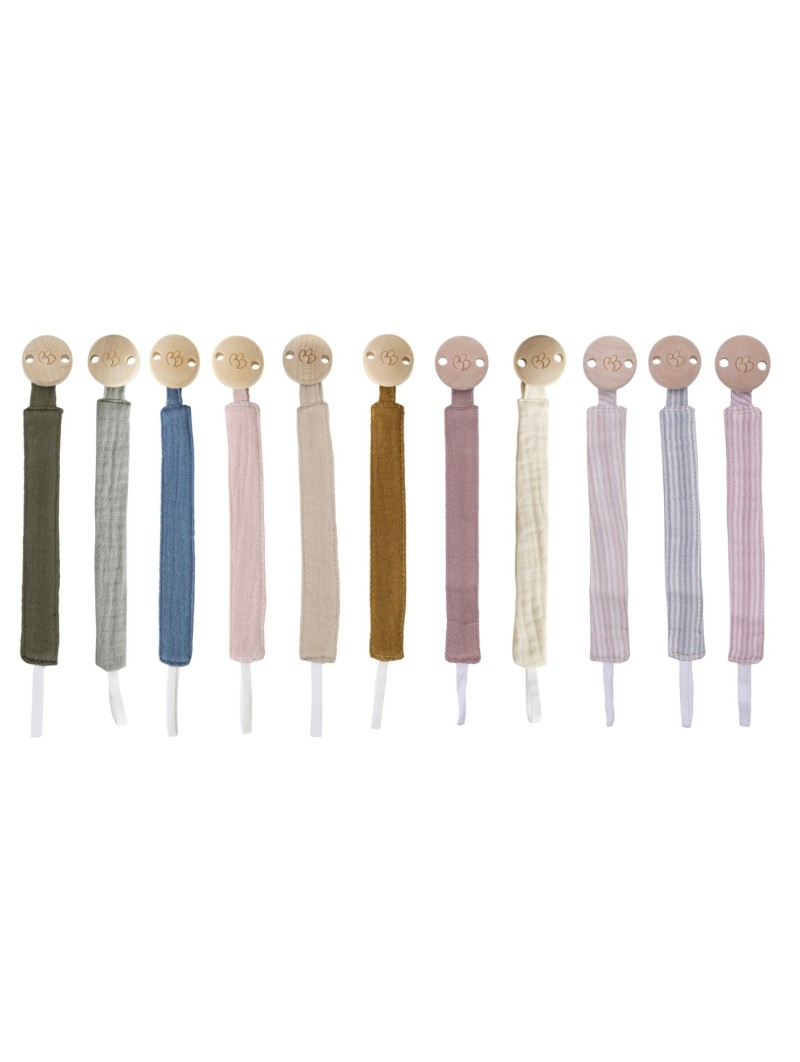 Attache sucette clip bois  tissu gaze de coton